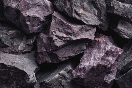 A podium made of stone is shown against a lilac background. The texture of the purple stone wall is clear and detailed. The display highlights luxury design in dark shades.の素材