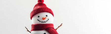 The snowman, adorned with a bright red hat and scarf, brings joy as it smiles with a button nose and twig arms, representing the magic of winter celebrations.の素材