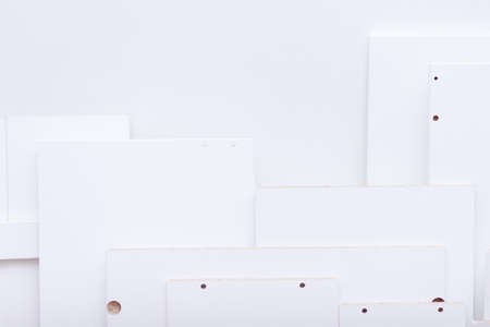 White wood panels or boards clipboard cut parts for furniture production.の写真素材