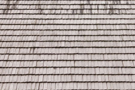 Old wooden roof. Horizontal view of shingles roof.の写真素材