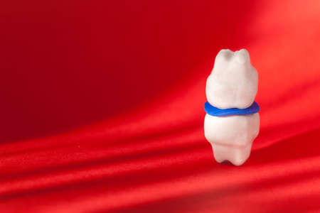 Bruxism concept on red background. Copy space.の写真素材