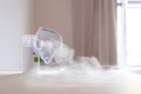Medicine device portable mesh nebulizer, copy space.の写真素材