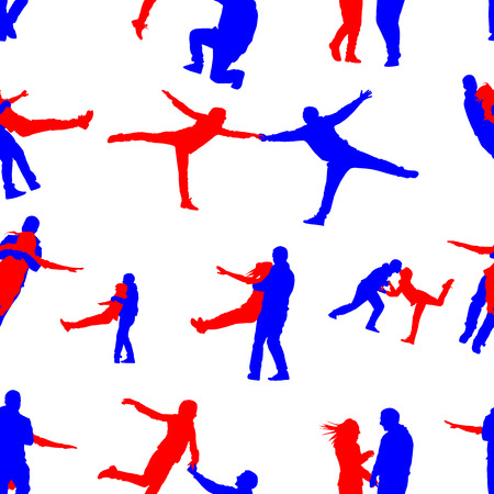 Seamless pattern with silhouettes of happy peopleのイラスト素材