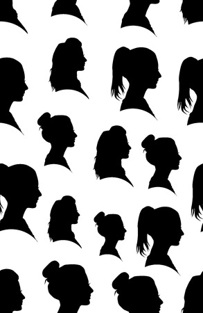 Seamless pattern with silhouette of the girl in profileのイラスト素材
