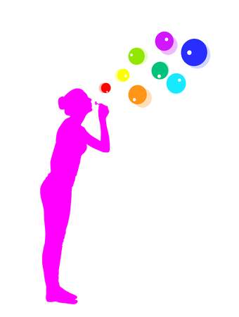 Young girl blowing soap bubblesのイラスト素材