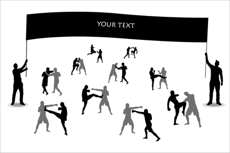 Posters with fighters and cheering fansのイラスト素材