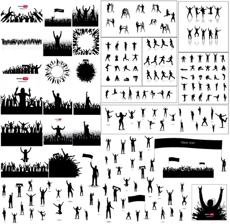 Big collection of sports posters. And big set of silhouettes of sports peopleのイラスト素材
