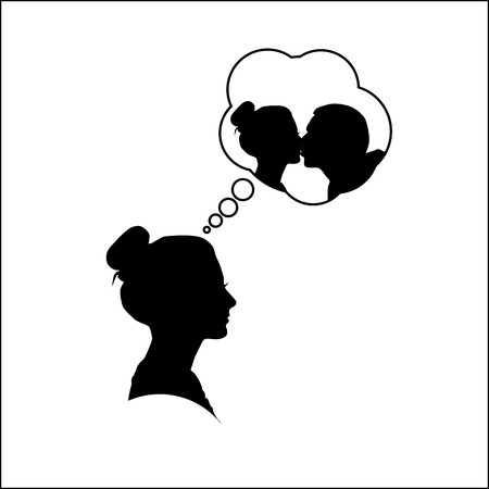 Silhouette of a woman dreamingのイラスト素材