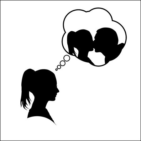 Silhouette of a woman dreamingのイラスト素材