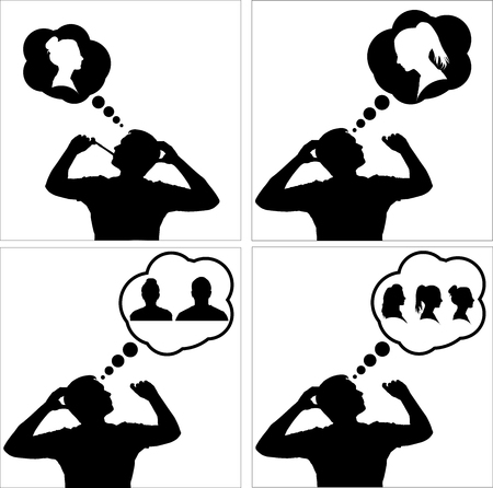 Silhouette of a Man dreamingのイラスト素材