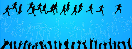 Running people and cheering fans.のイラスト素材