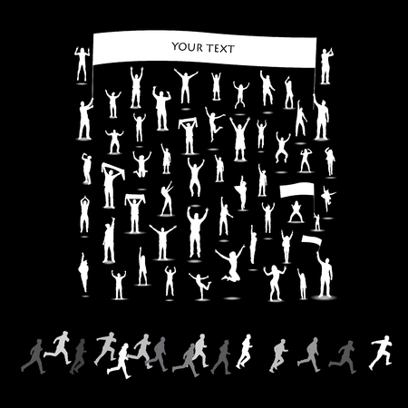 Silhouettes of people cheering and runnersのイラスト素材