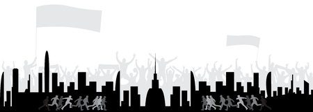 Running people on the background of the city fansのイラスト素材