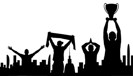 Champ with cheering crowd, silhouette background vector illustrationのイラスト素材