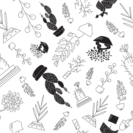 Seamless texture of houseplantsのイラスト素材