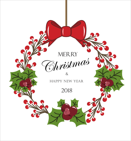 Vector Christmas Wreath with Mistletoeのイラスト素材