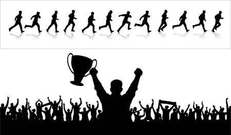 Cheering people with champion Cup. Runing peopleのイラスト素材