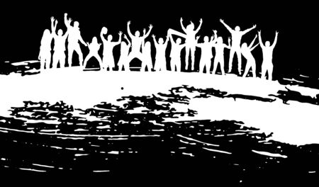 Background abstract with happy crowd people Applause cheerful people in party Cheer silhouette crowd in sport event.のイラスト素材