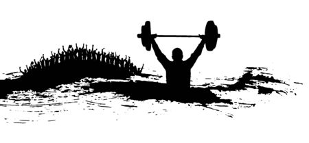 Athlete with a barbell on the background of a crowd of happy peopleのイラスト素材