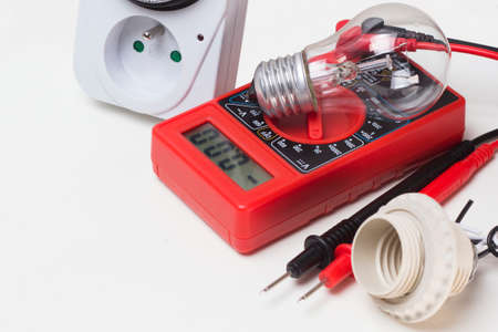 Electrical goods and tools on a white backgroundの写真素材