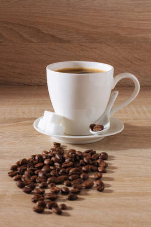 white cup of coffee, coffee beansの写真素材