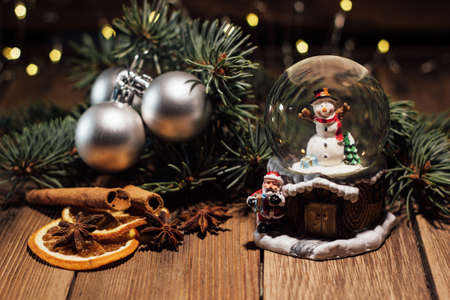 Christmas composition (Christmas tree decorations, Christmas tree branches, Christmas balls)の写真素材