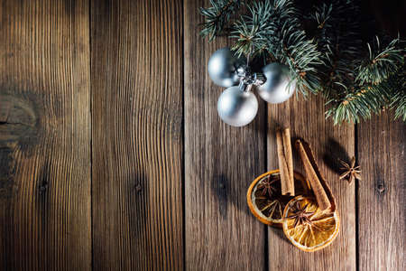 Christmas composition on wooden backgroundの写真素材