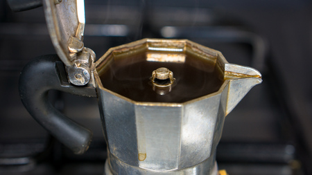 Moka on the stove. Italian coffee maker with hot coffee makerの写真素材