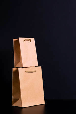 Paper bag on black backgroundの写真素材
