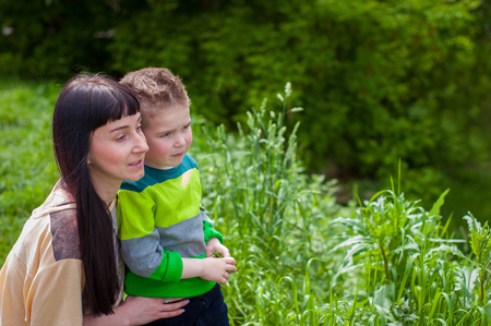 Mother and son in the park.の写真素材