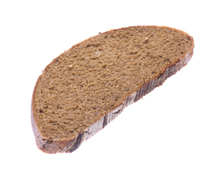 Black bread slice on a white background