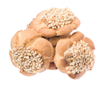Group of cookies with nuts, isolated on a white backgroundの写真素材