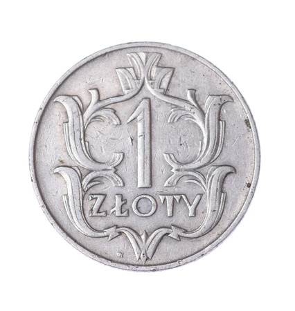 one Polish zloty isolated on white backgroundの写真素材