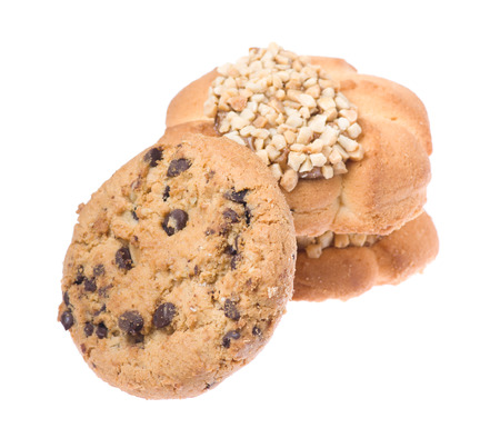 Three delicious cookies , isolated on a white backgroundの写真素材