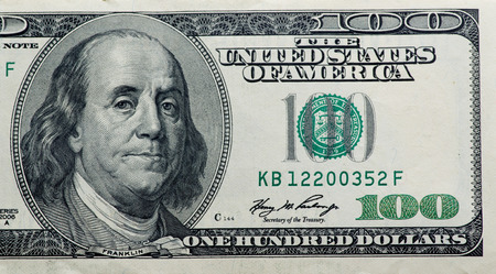 Macro shot of a 100 dollar