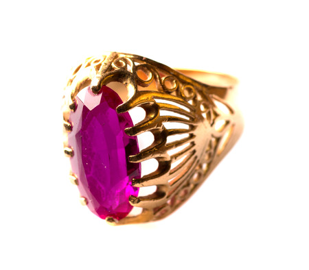 gold ring with ruby isolated on white background .の写真素材