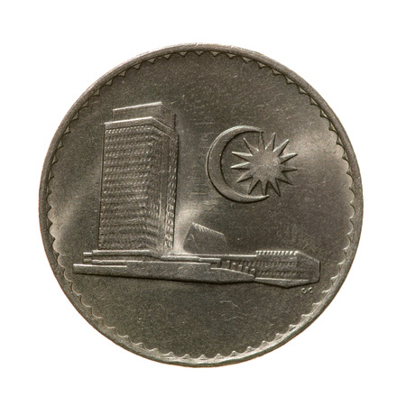 Fifty sen coin Republic Malaysia isolated on white background. top view.avers