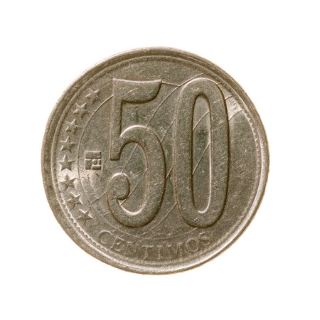 fifty centavo coin Bolivia isolated on white background. top view.revers