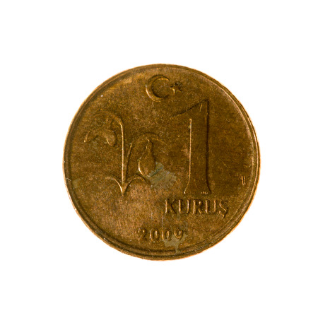 coin one Kurush Turkey isolated on a white background. top view.revers.2009 yesrsの写真素材