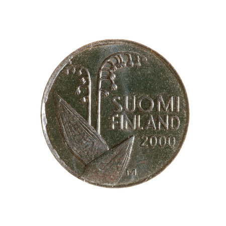 ten penny coin Finland isolated on a white background. top view.avers