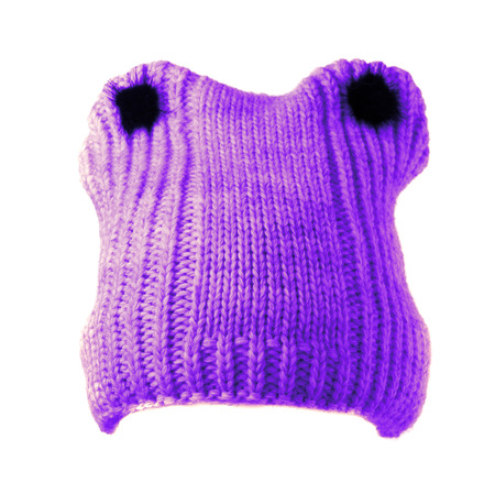 knitted hat isolated on white background .の写真素材