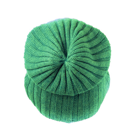 knitted hat isolated on white background .greenの写真素材