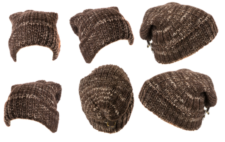 knitted hat isolated on white background .の写真素材
