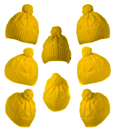 knitted hat isolated on white background .の写真素材