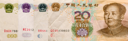 paper money china as a background. view from above .collage
