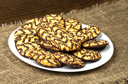 cookies on a textured background.Rustic style. Top view. Free space for text.の写真素材