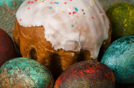 Easter cake . Easter eggs.Rustic style.