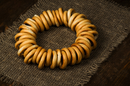 bagels on a wooden table. Rustic style.