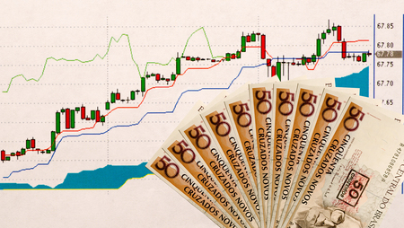 stock graph and paper money for background .の写真素材