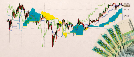 stock graph and paper money for background .